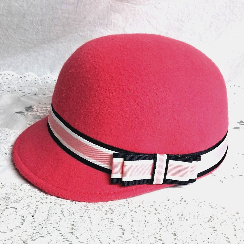 Janie and Jack Faerin Girls 2T-3 Pink Cloche Felt Hat Ribbon Bow